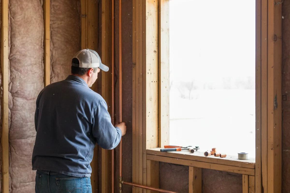 Licensed plumber running new copper supply lines in a Fort Atkinson home